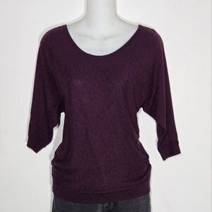 Burgundy Batwing Dolman Sleeve Sweater Top With Lace Back